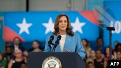 FILE - U.S. Vice President and Democratic presidential candidate Kamala Harris speaks at the Hendrick Center for Automotive Excellence on the Scott Northern Wake Campus of Wake Tech Community College in Raleigh, North Carolina, Aug. 16, 2024.