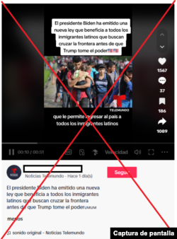 Captura de desinformación en TikTok.