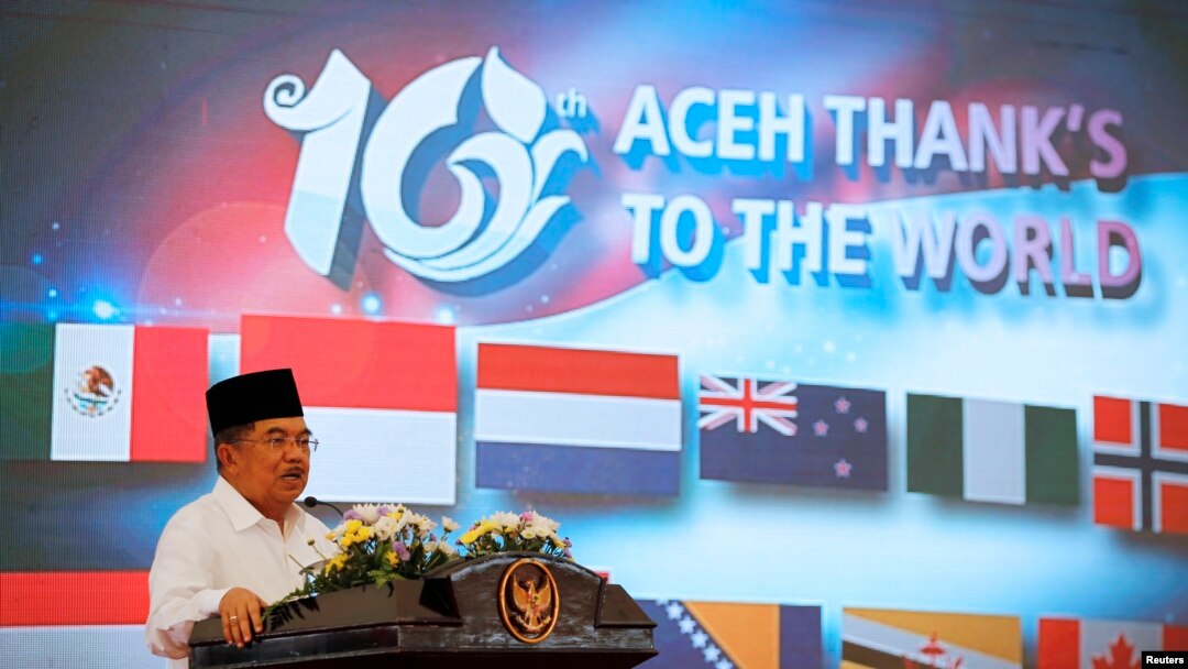 Wapres Jusuf Kalla menyampaikan pidato para peringatan 10 tahun Tsunami di Banda Aceh (26/12).