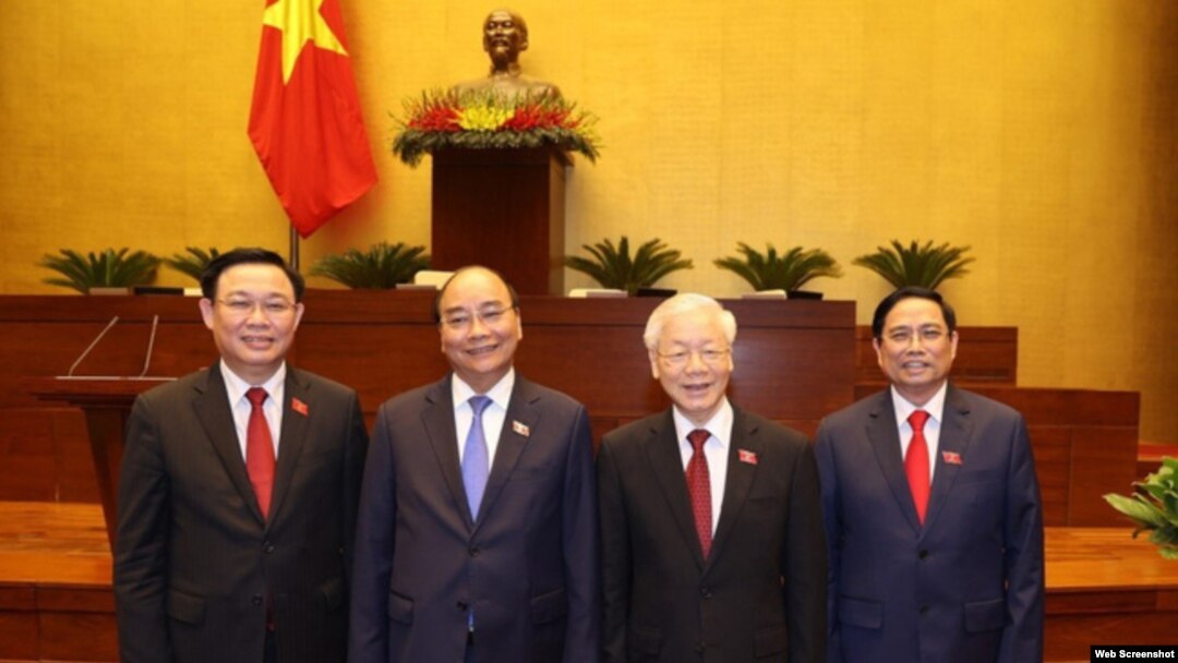 Tổng Bí thư Nguyễn Phú Trọng, Chủ tịch nước Nguyễn Xuân Phúc, Thủ tướng Phạm Minh Chính, Chủ tịch Quốc hội Vương Đình Huệ. (Ảnh: TTXVN via VTV)